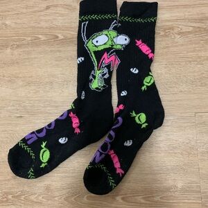 Hot Topic Black Socks with Green and Pink Graphic